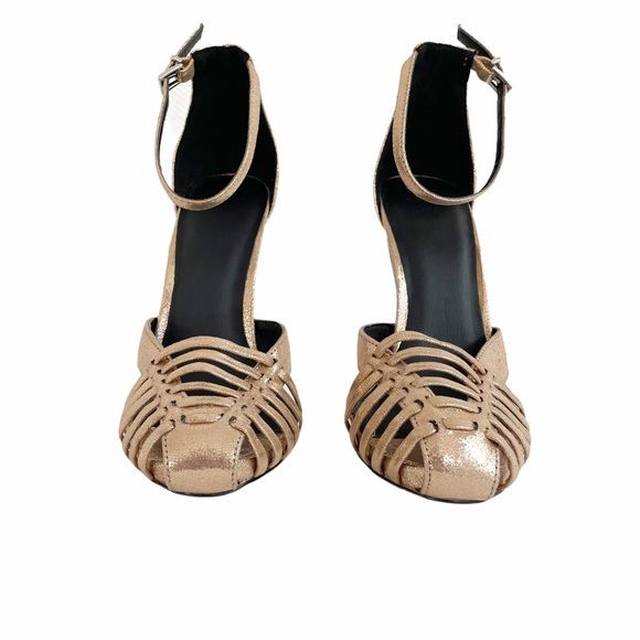 ASOS | Shoes | Asos Petal Gold Cage Toe Strappy Heels Metallic 6 | Poshmark